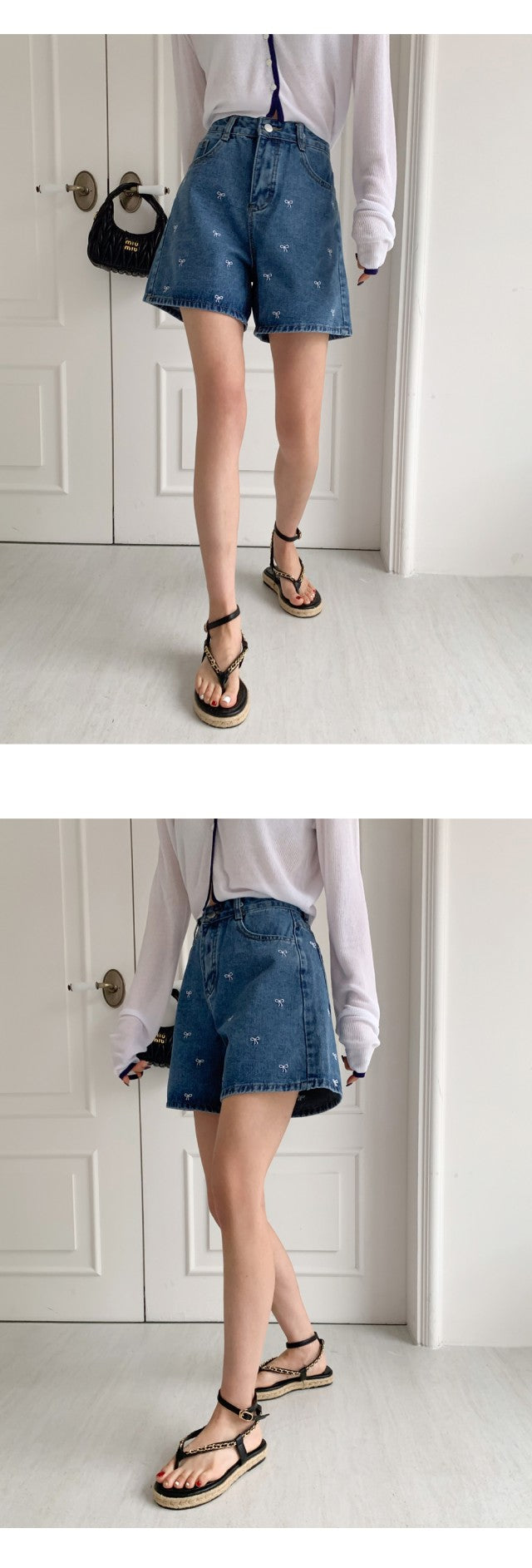 리본자수 데님반바지 (Ribbon Embroidery Denim Shorts)