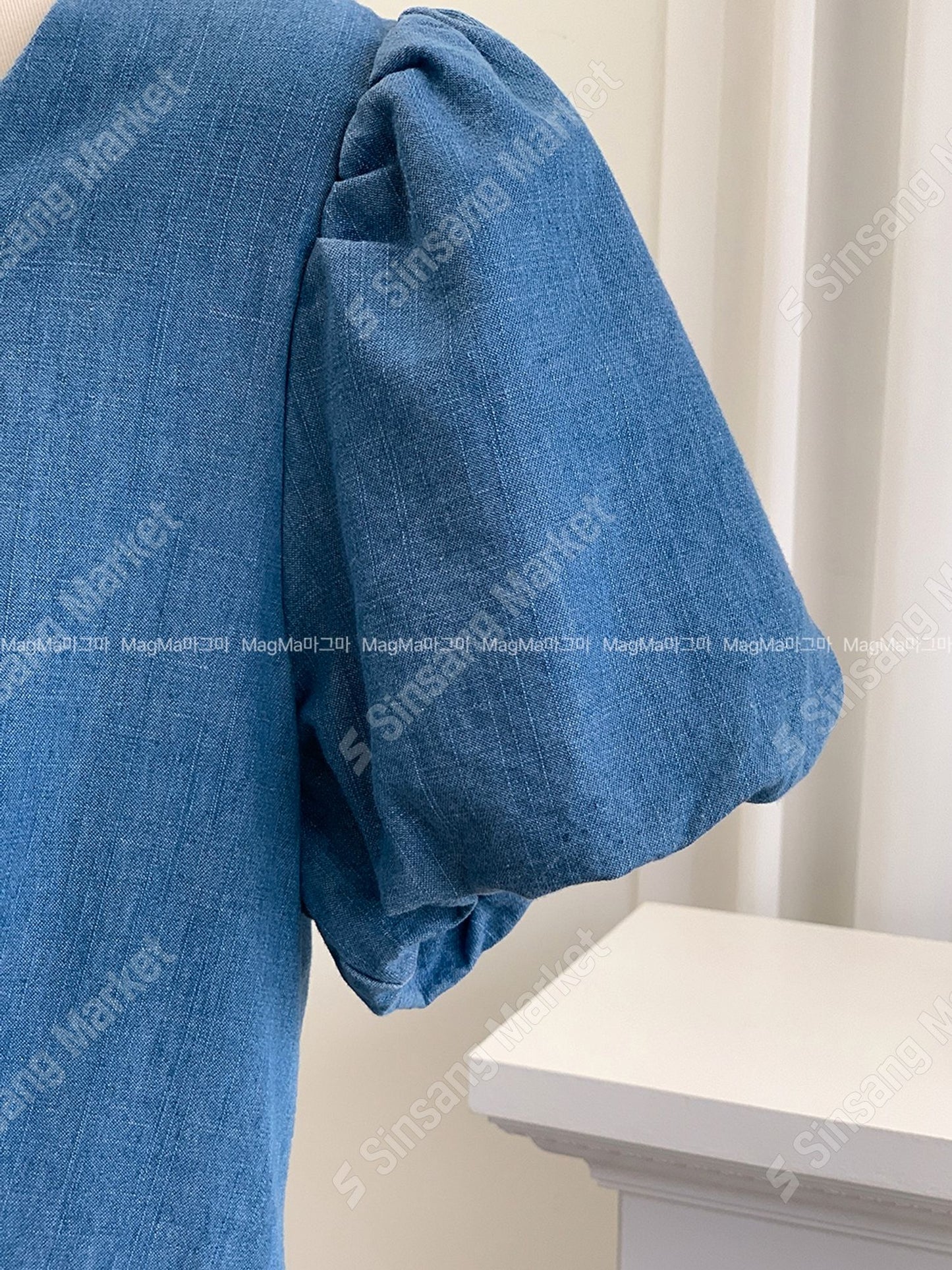 얼브 퍼프 데님원피스