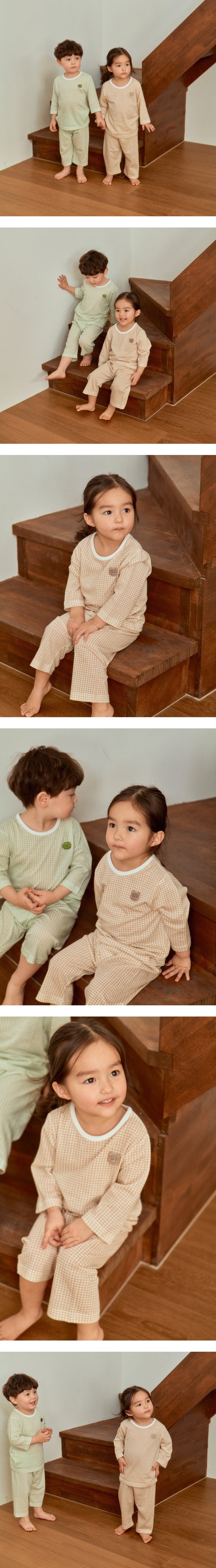 밤부 체크 실내복 (7부) (Bamboo Check Pajama Set - 3/4 Length)