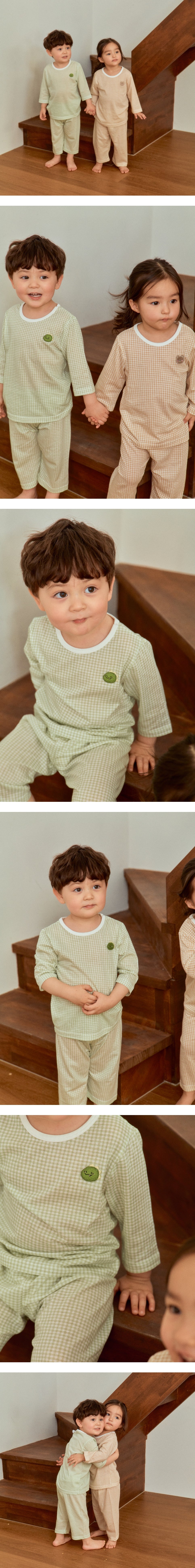 밤부 체크 실내복 (7부) (Bamboo Check Pajama Set - 3/4 Length)