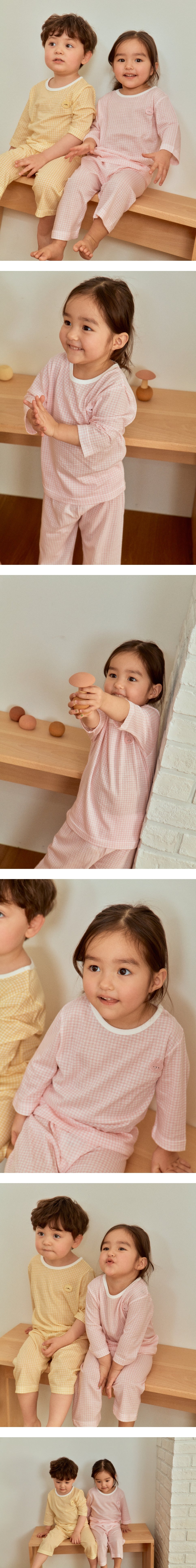 밤부 체크 실내복 (7부) (Bamboo Check Pajama Set - 3/4 Length)