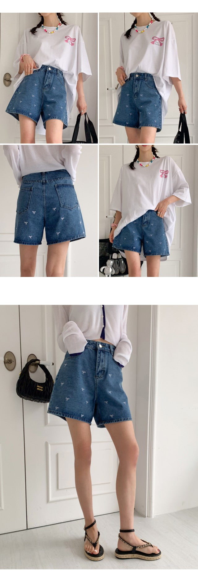 리본자수 데님반바지 (Ribbon Embroidery Denim Shorts)