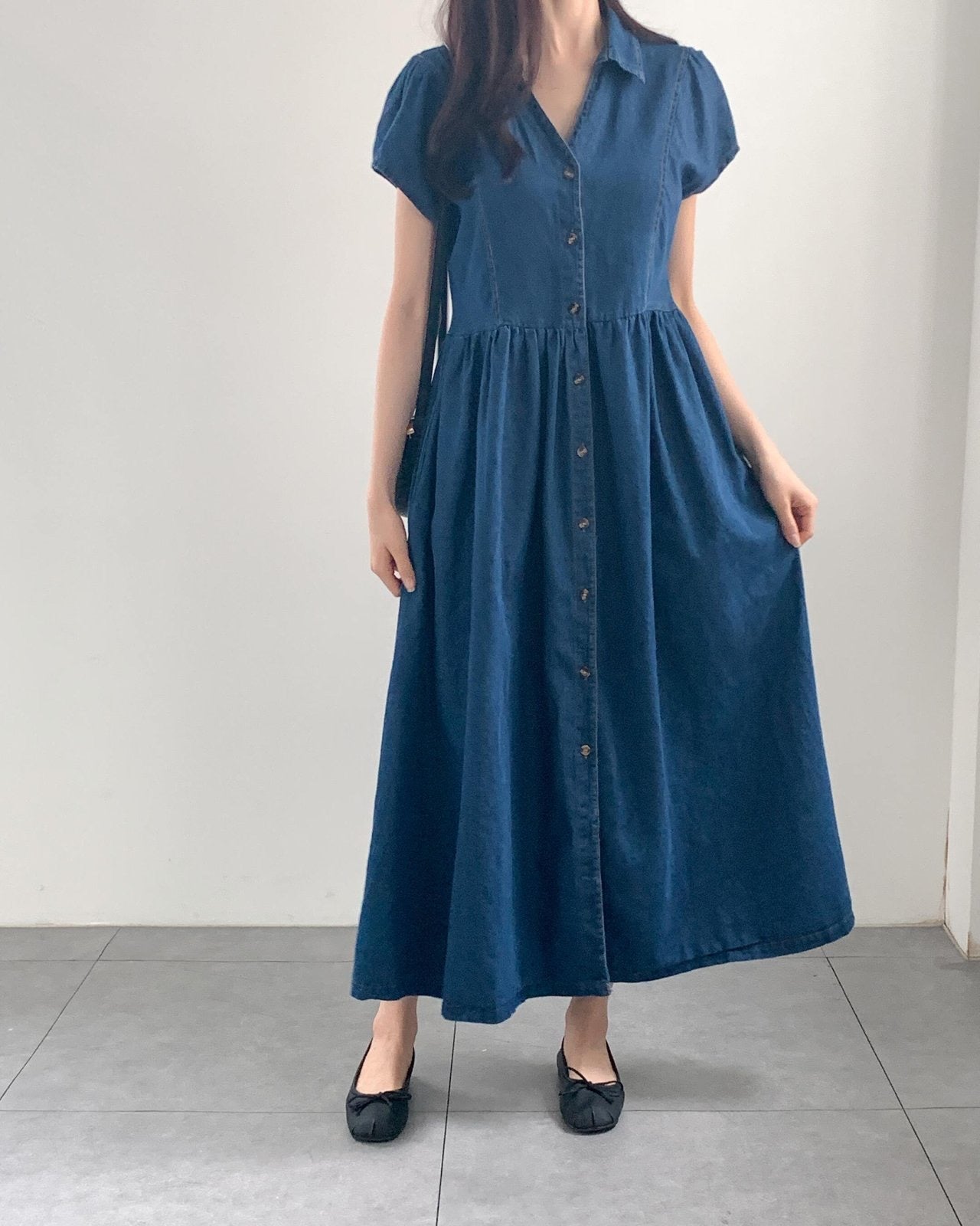 카라오픈 청 원피스 (Open Collar Denim Dress)
