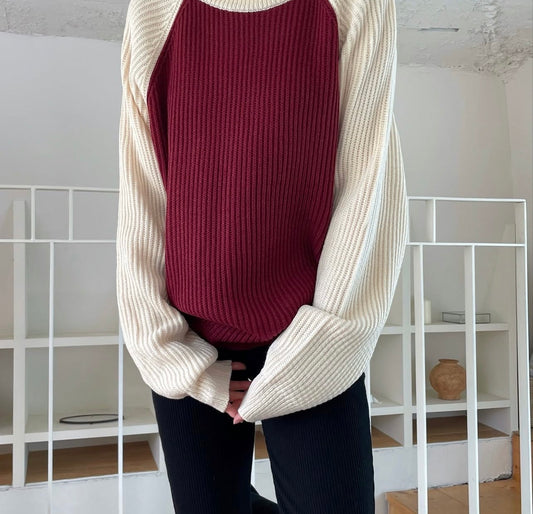무드 사면 배색 니트 (Mood Color Block Knit)