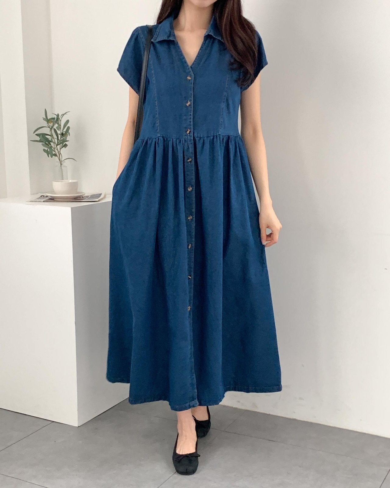 카라오픈 청 원피스 (Open Collar Denim Dress)