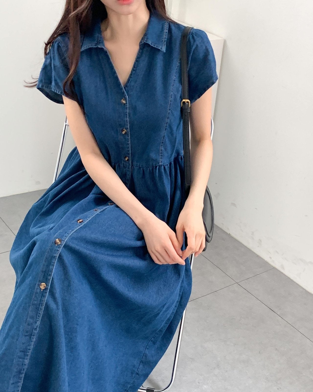카라오픈 청 원피스 (Open Collar Denim Dress)