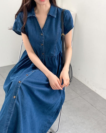 카라오픈 청 원피스 (Open Collar Denim Dress)