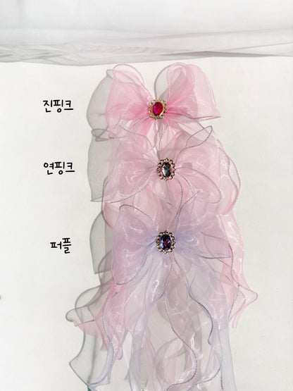 실버 라인 보석 오간디 롱 리본핀