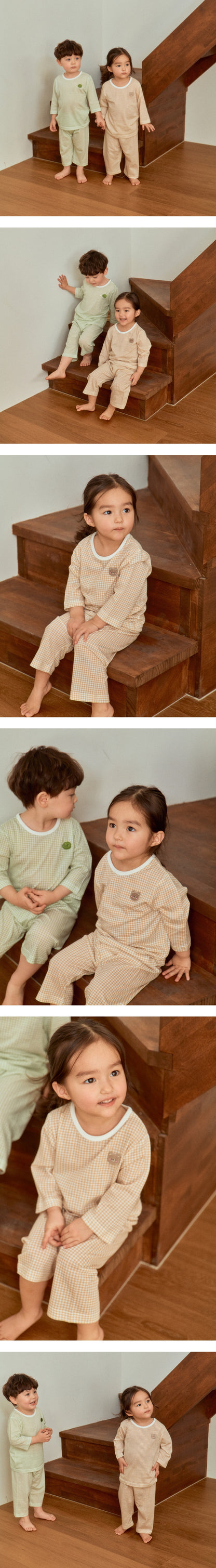 밤부 체크 실내복 (7부) (Bamboo Check Pajama Set - 3/4 Length)