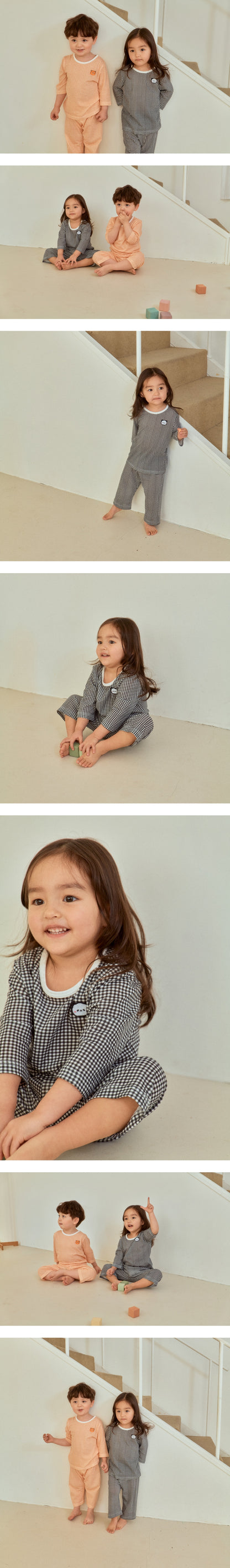 밤부 체크 실내복 (7부) (Bamboo Check Pajama Set - 3/4 Length)