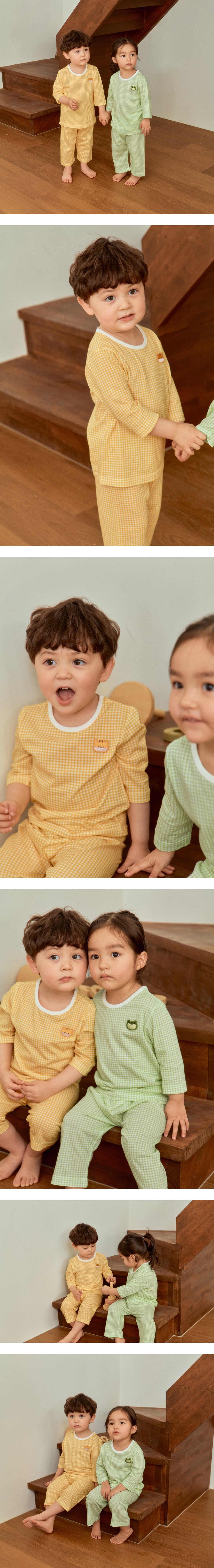 밤부 체크 실내복 (7부) (Bamboo Check Pajama Set - 3/4 Length)