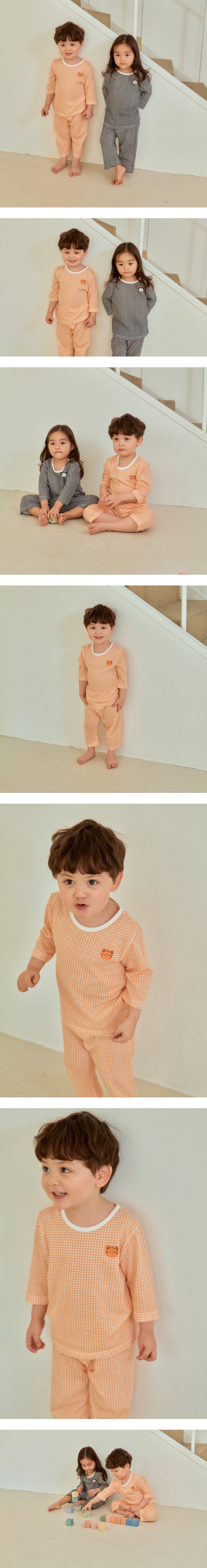밤부 체크 실내복 (7부) (Bamboo Check Pajama Set - 3/4 Length)